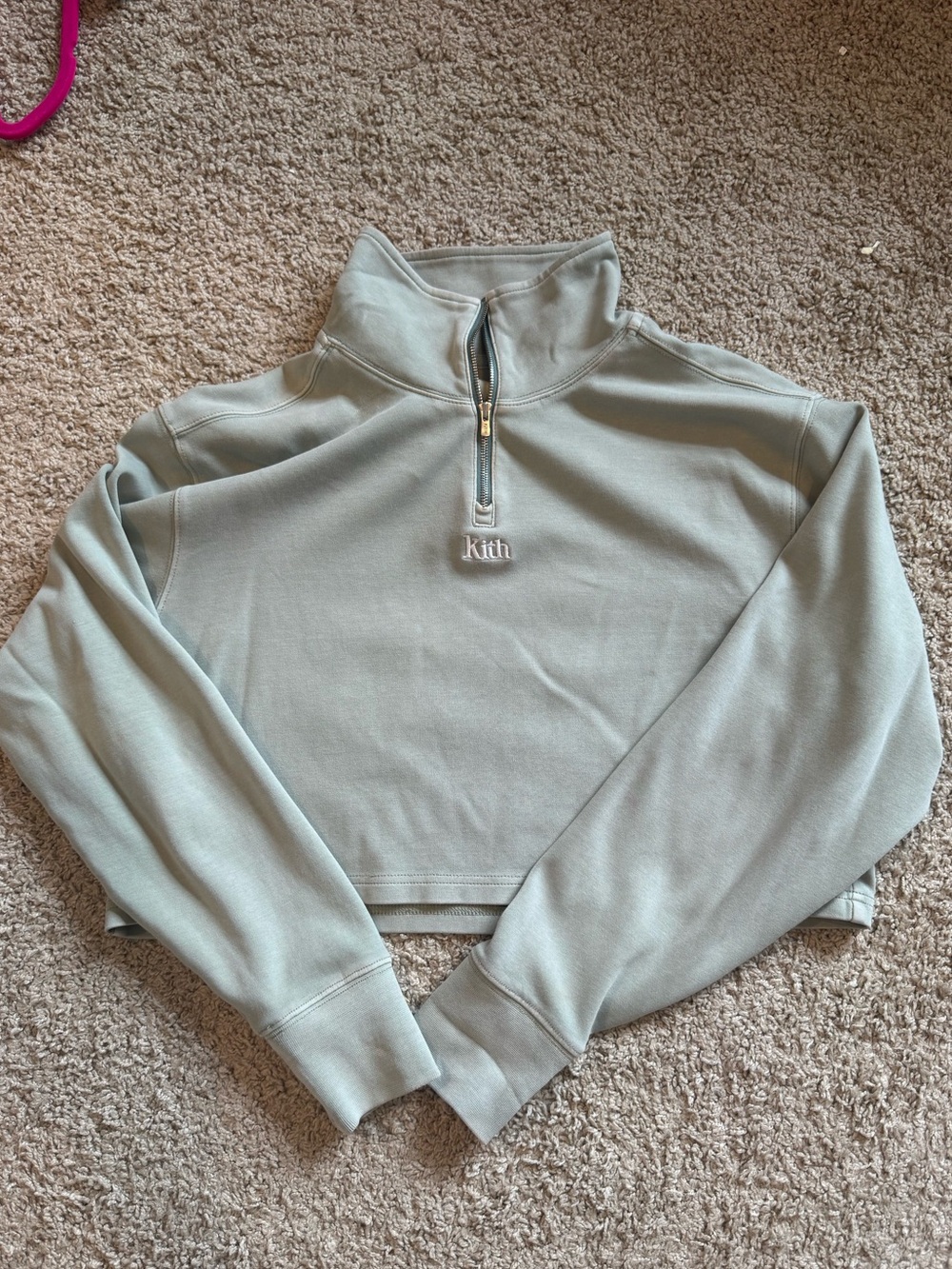 Kith Cropped Quarter-Zip Turtleneck Sweatshirt in Sage Green